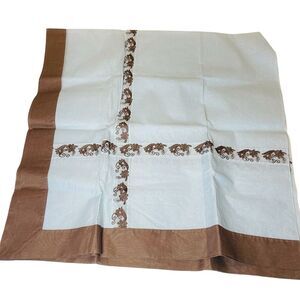 NEW Organdy‎ Embroidered Tablecloth Blue Brown Settings by Mona NY 70" Square
